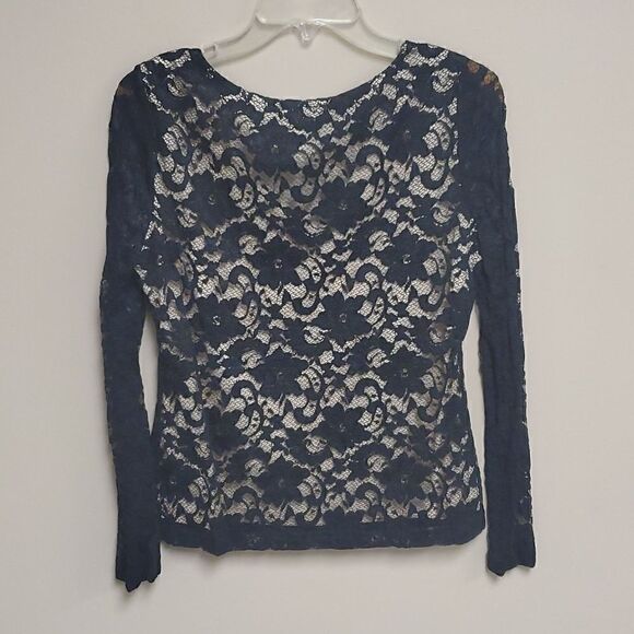 CONRAD C. Black Lace V-neck Long Sleeve Top - Size Medium - Picture 2 of 6